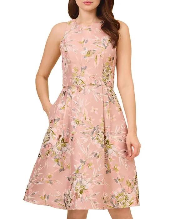 Floral Metallic Jacquard Dress