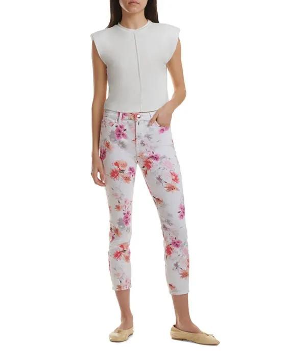 Floral Mid Rise Ankle Skinny Leg Jeans in In Bloom