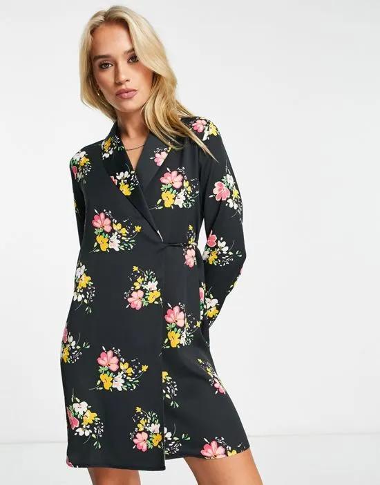floral mini shirt dress in black