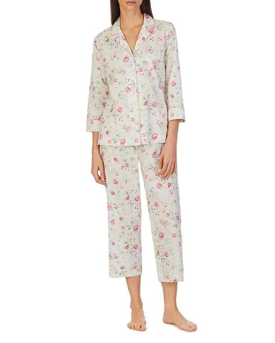 Floral Notch Collar Shirt & Cropped Pants Pajama Set