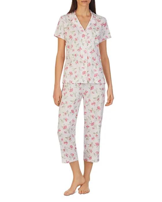 Floral Notch Collar Shirt & Cropped Pants Pajama Set