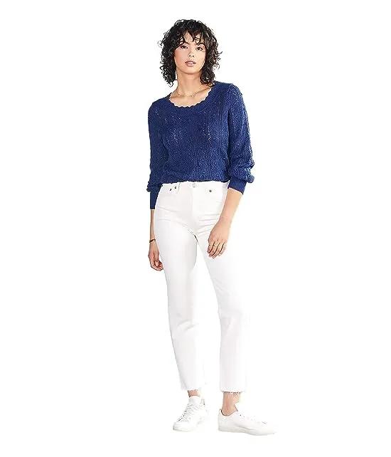 Floral Pointelle Sweater - Navy