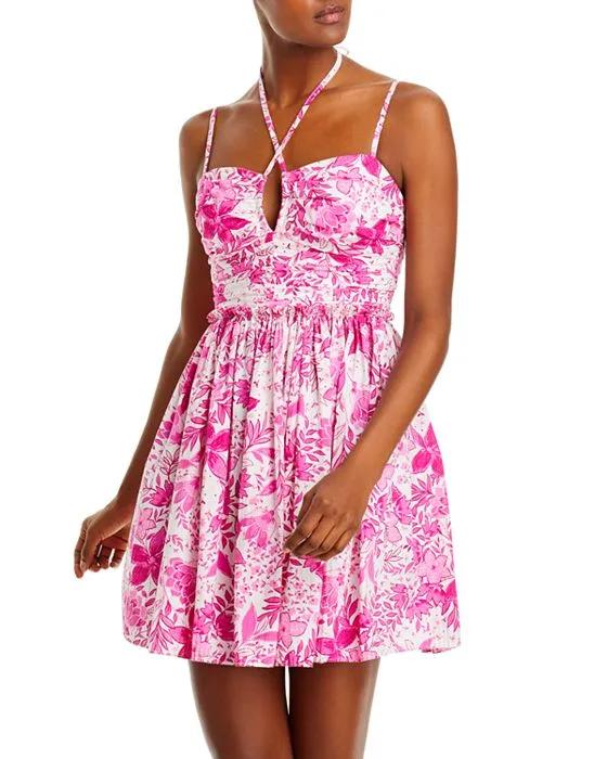 Floral Print Halter Mini Dress - 100% Exclusive