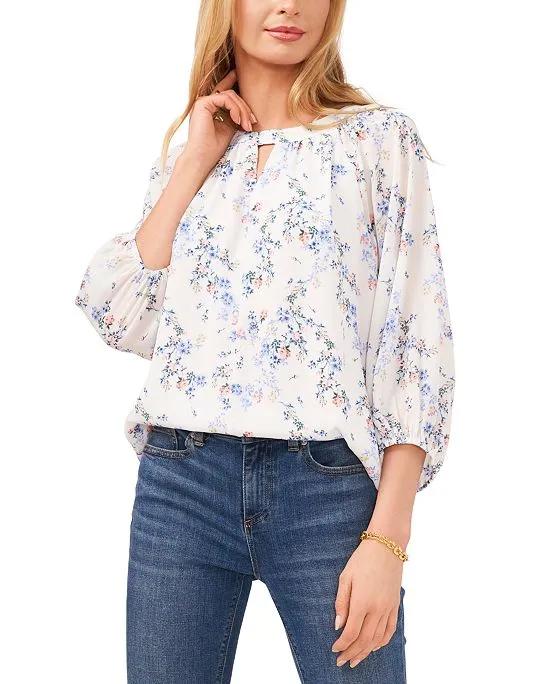 Floral-Print Keyhole Top