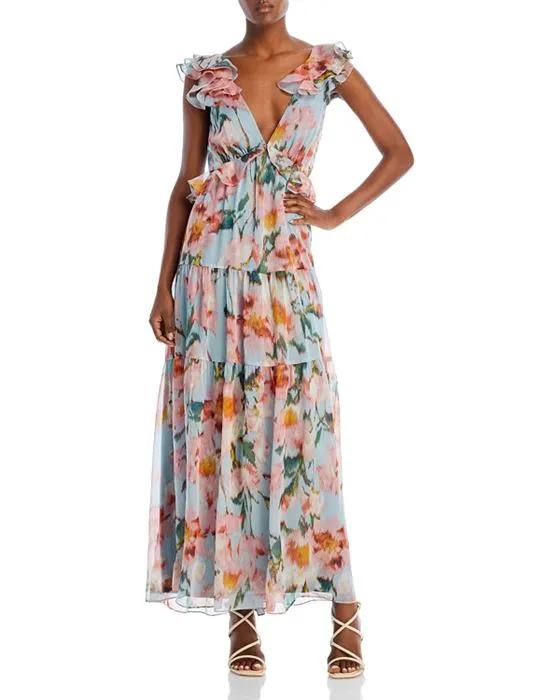 Floral Print Ruffle Maxi Dress - 100% Exclusive