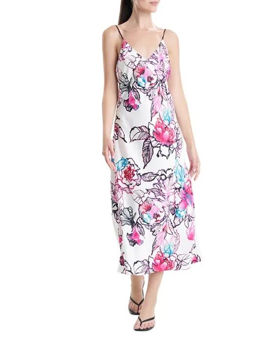 Floral Print Satin Nightgown