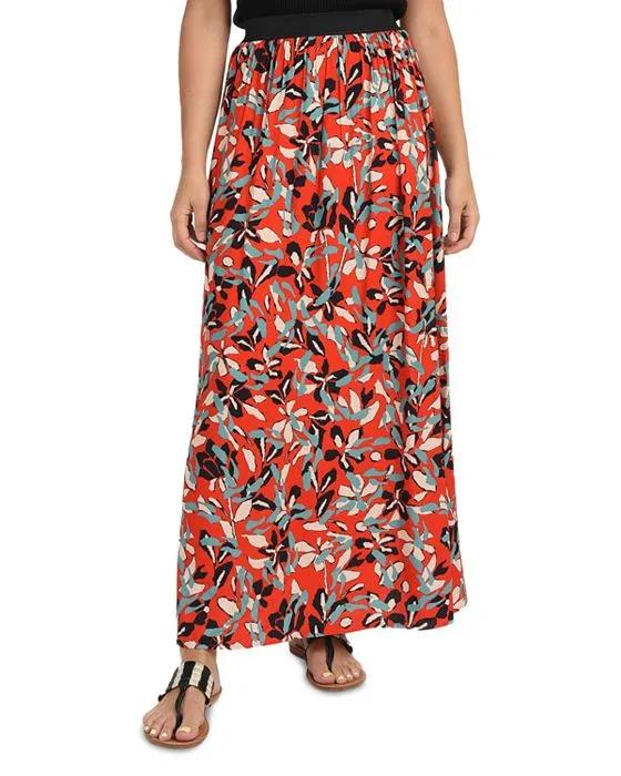 Floral Print Side Slit Maxi Skirt
