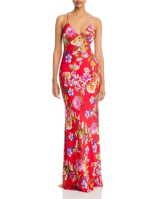 Floral Print Tie Back Slip Gown - 100% Exclusive