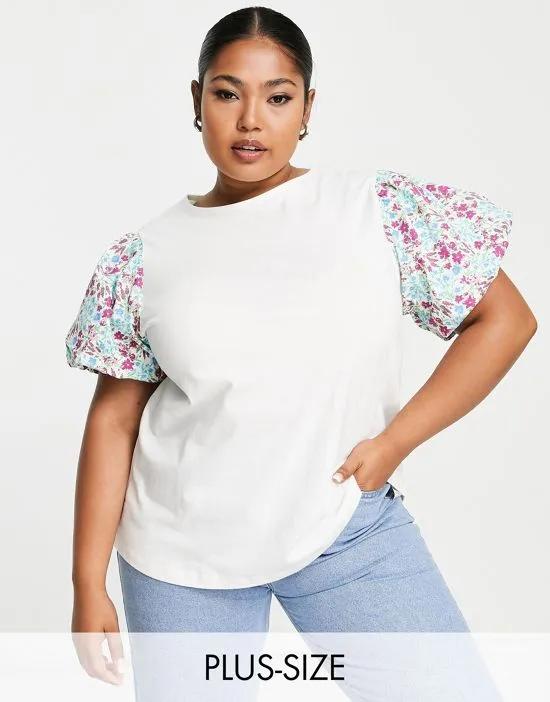floral puff sleeve top in white