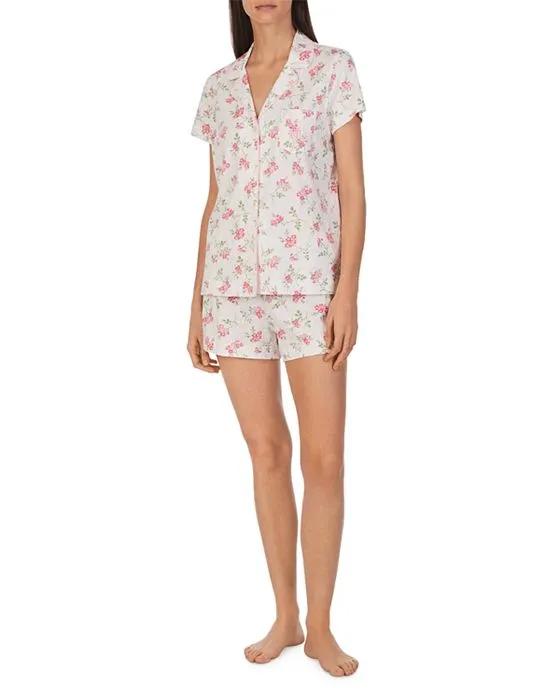 Floral Short Sleeve Notch Collar Shirt & Boxers Pajama Set