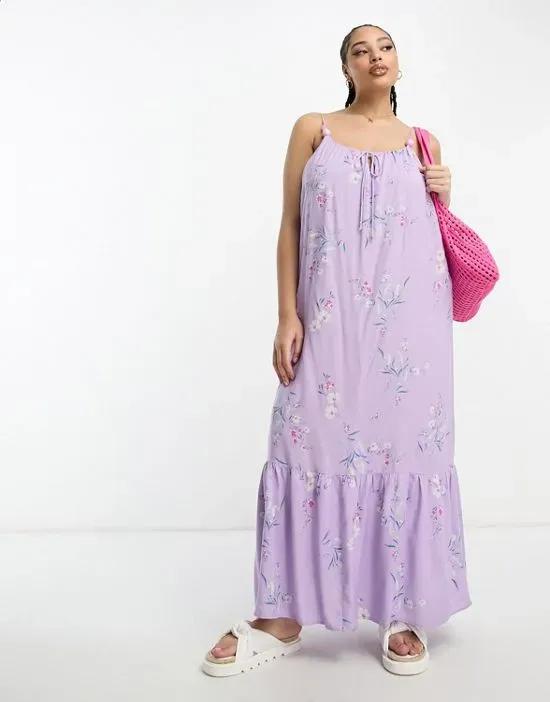 floral slip maxi dress in lilac