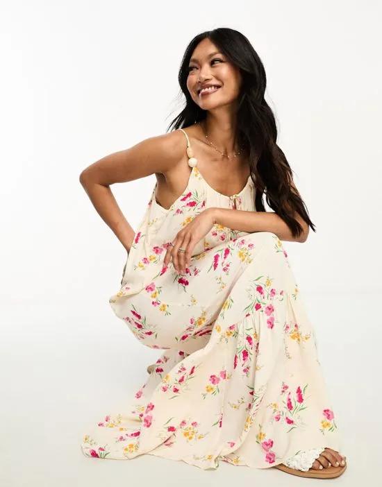 floral slip maxi dress in pale yellow