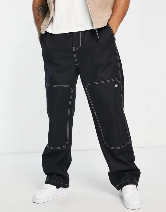 Florala canvas pants with knee patches in black