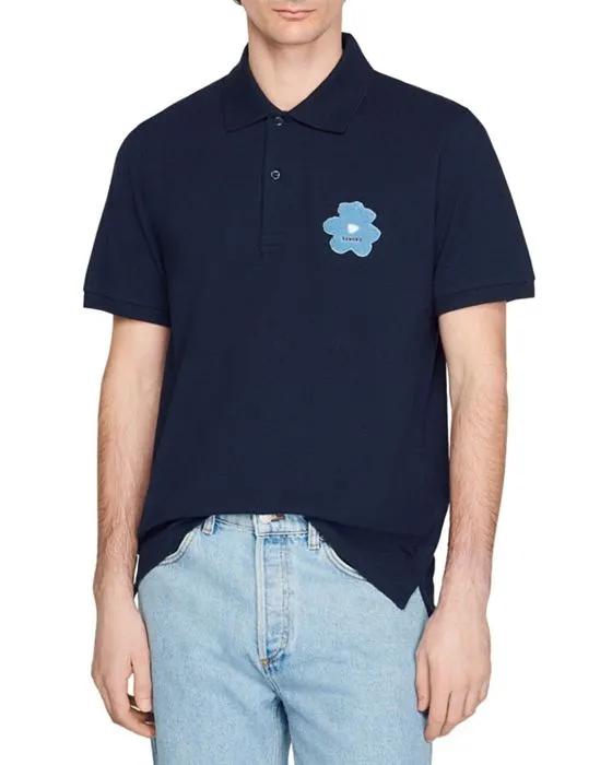 Flower Embroidery Piqué Cotton Polo Shirt