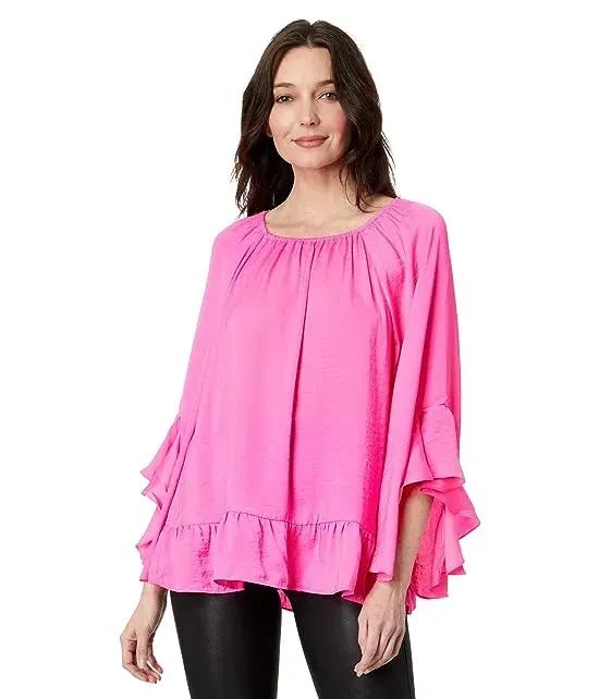 Flowy Ruffled Blouse with 3/4 Sleeve