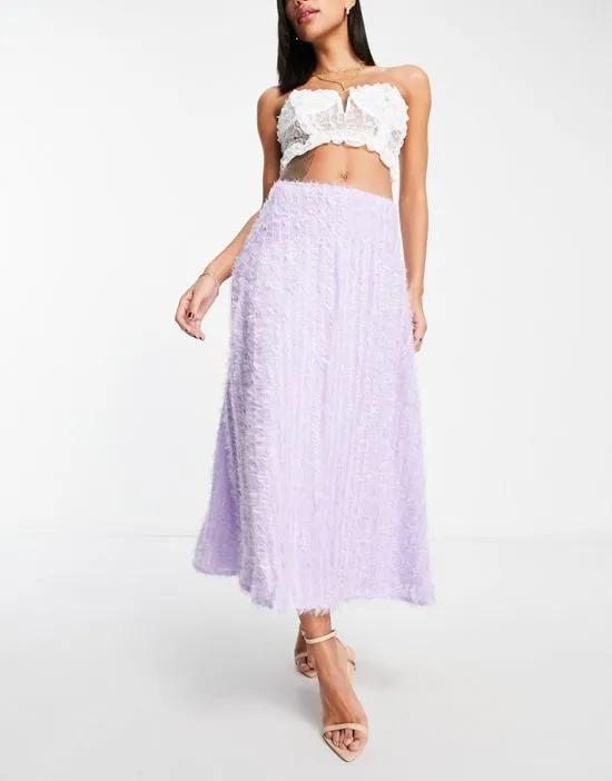 fluffy glitter midi skirt in lilac