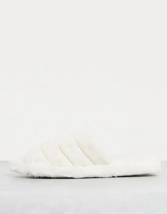 fluffy open toe slippers in cream