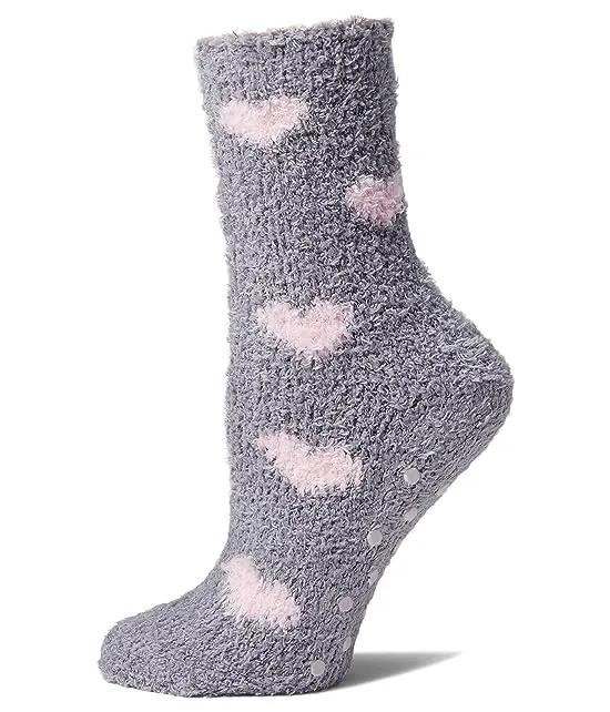 Fluffy Pink Heart Gripper Socks