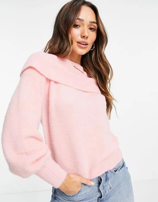 fluffy sweater with multiway neck in pink