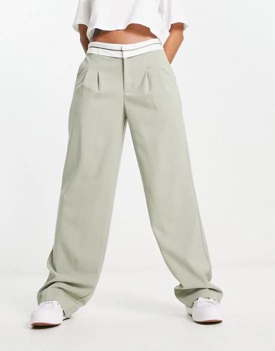 fold over waistband tailored pants in sage
