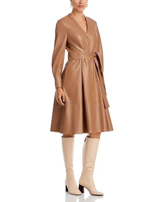 Fontana Faux Leather Belted Dress