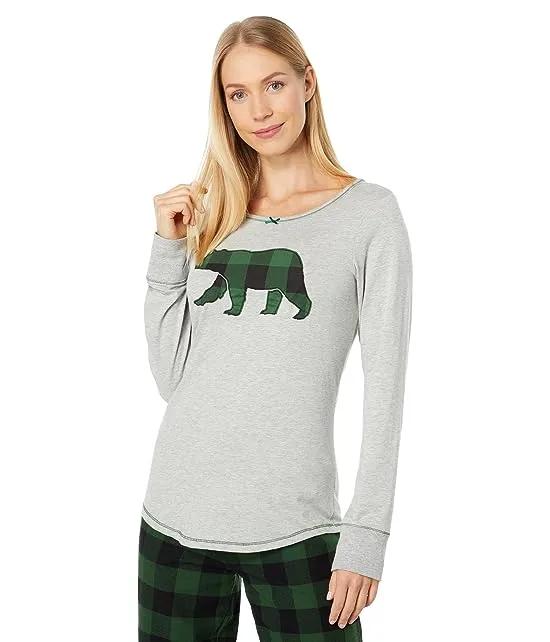 Forest Green Plaid Bear Stretch Jersey Top