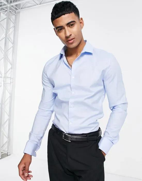 formal royal oxford skinny shirt with double cuff in blue