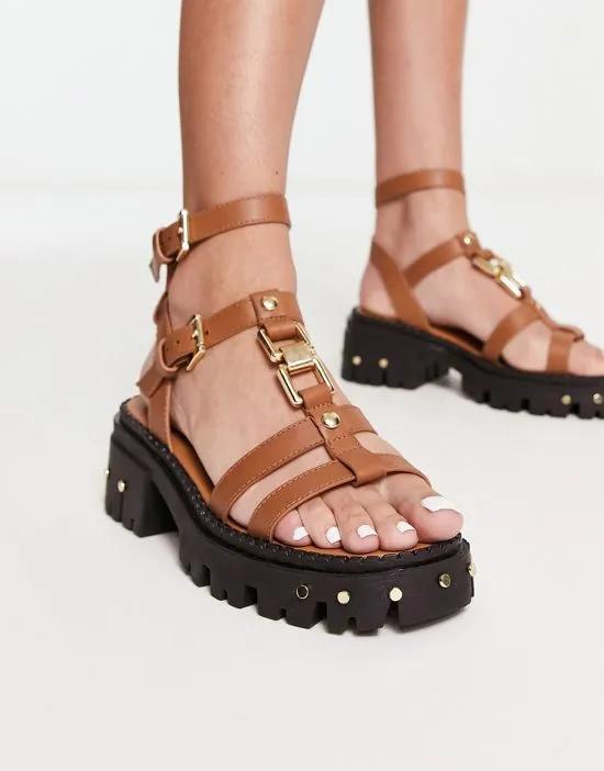 Forrest leather strappy chunky flat sandals in tan