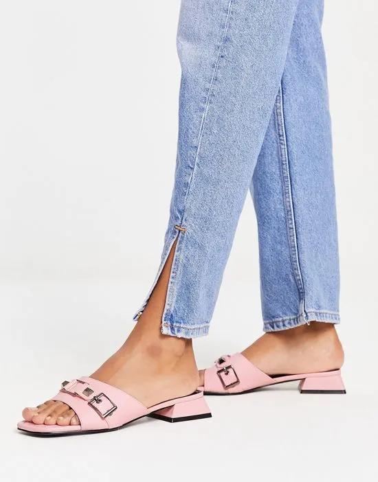 Fortress stud and buckle heeled sandal in pink