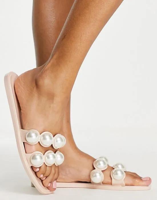 Foxhill faux pearl jelly sandals in beige