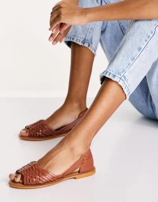 Francis leather woven flat sandals in tan