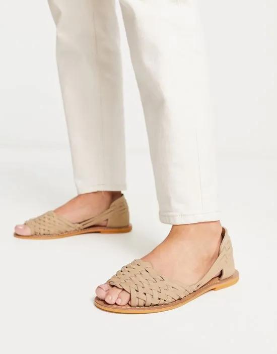Francis leather woven flat sandals in taupe