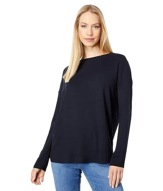 French Terry Long Sleeve Semi Relaxed High-Low Crew Neck Sweatshirt