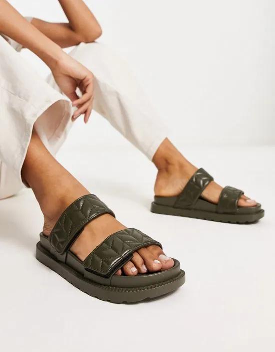 Frequency double strap flat sandals in khaki
