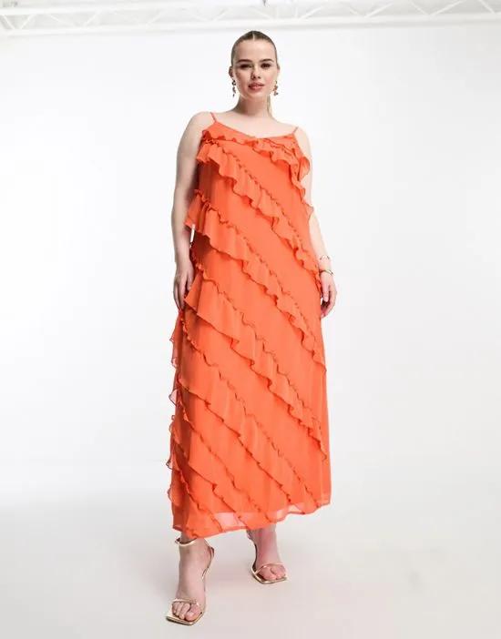 frill detail maxi cami dress in orange
