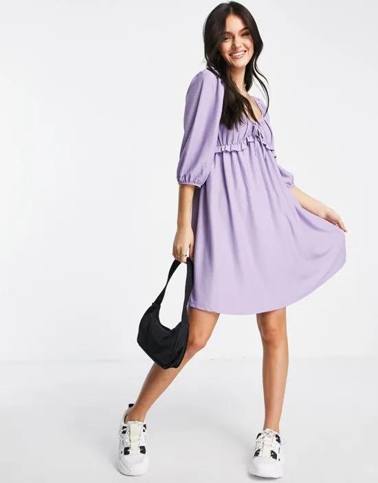 frill detail textured smock dress in lilac