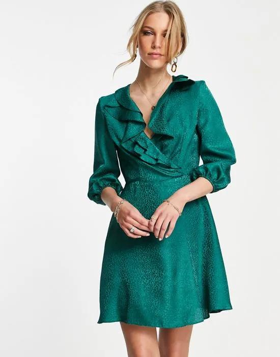 frill front mini dress in green