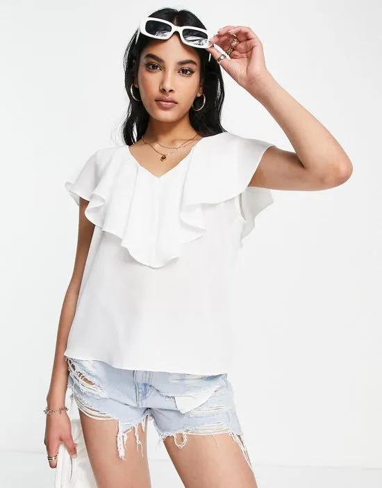 frill neck blouse in ivory