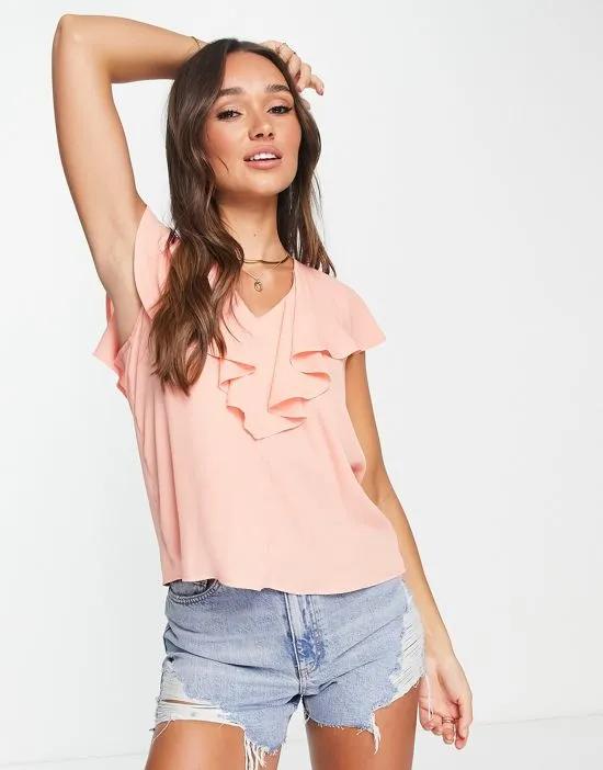 frill neck blouse in pink