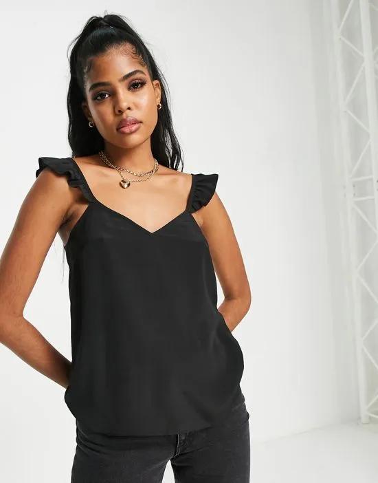 frill sleeve cami top in black
