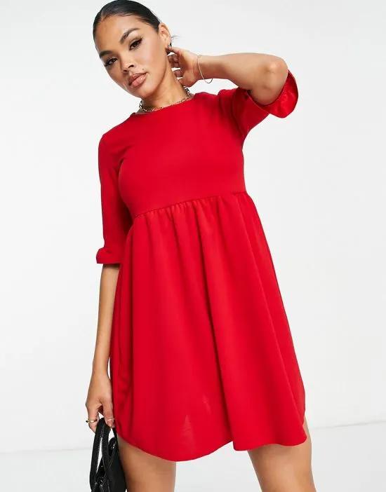frill sleeve smock dress in red