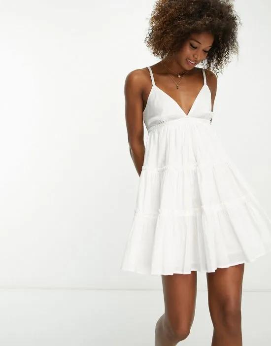 frill tiered mini beach dress in white