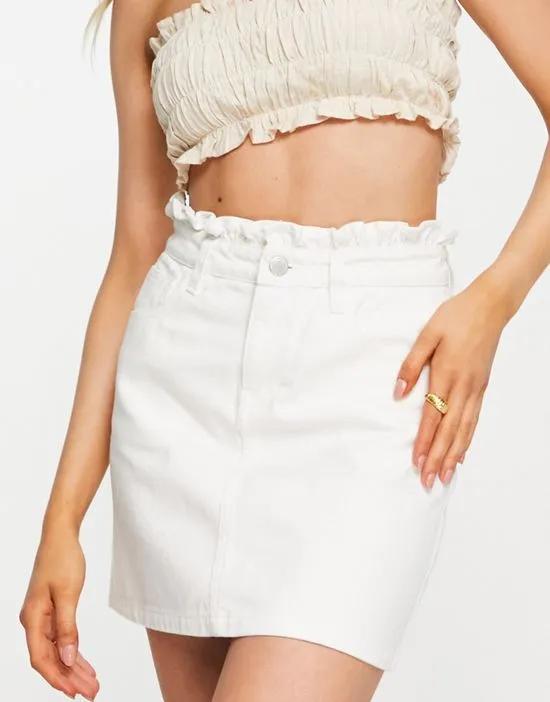 frill top denim skirt in white