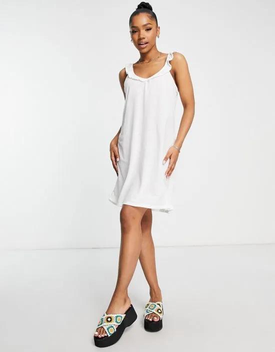 frill trim mini swing dress in white