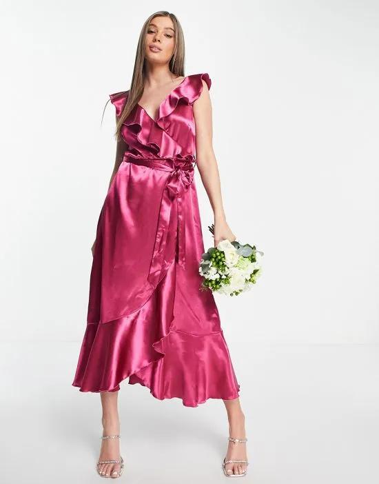 frill wrap dress in fuchsia pink