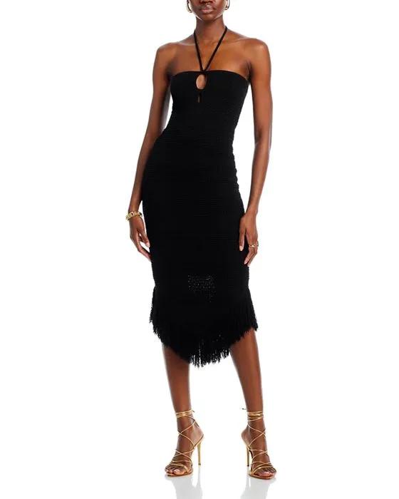 Fringed Knit Bodycon Midi Dress - 100% Exclusive