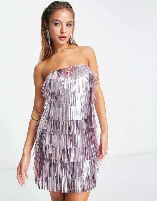 fringed sequin mini dress in purple