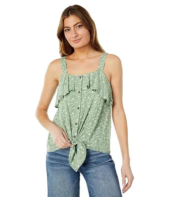 Front Tie Ruffle Button Tank