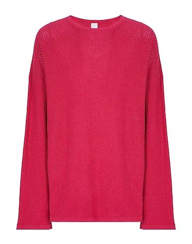 Fuchsia Knitted Sweater COTTON RELAXED FIT CREW-NECK JUMPER
