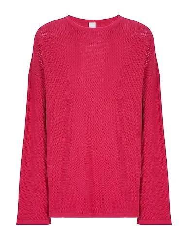 Fuchsia Knitted Sweater COTTON RELAXED FIT CREW-NECK JUMPER